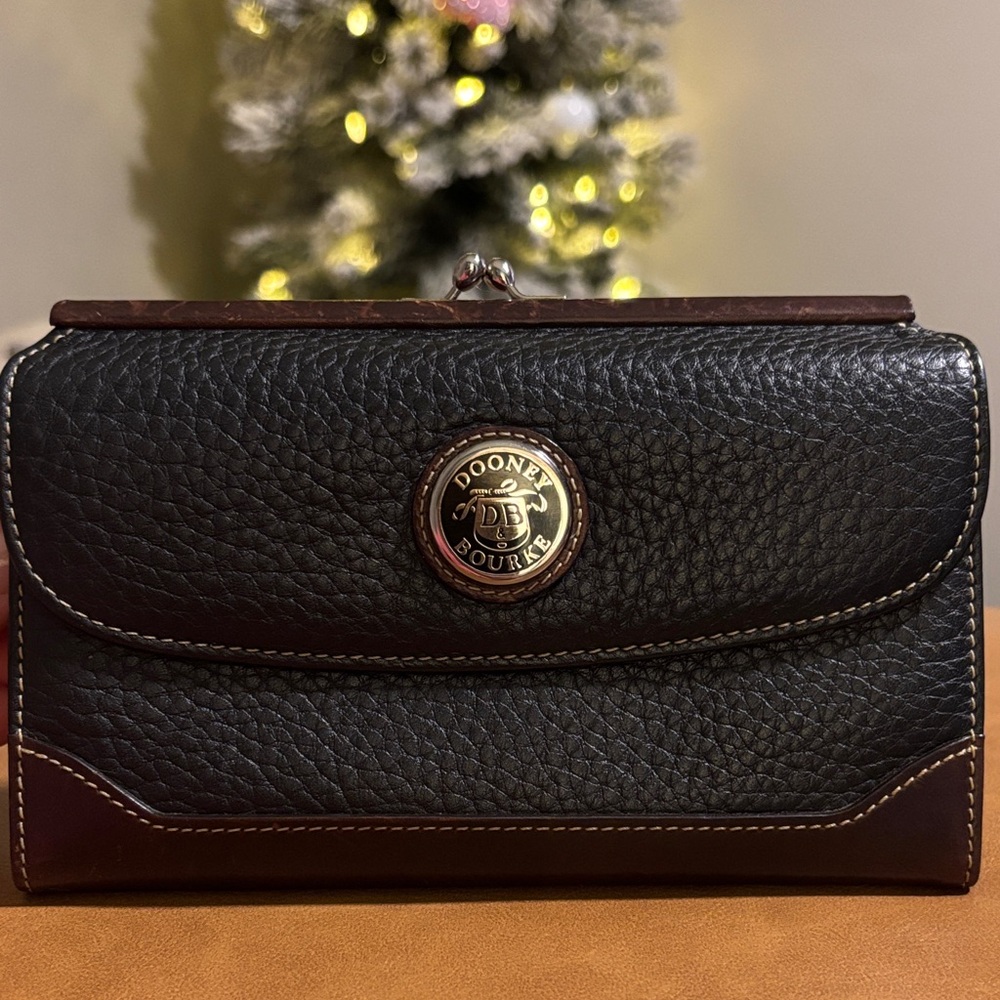 Dooney & Bourke Black Leather Wallet with Gold Accent